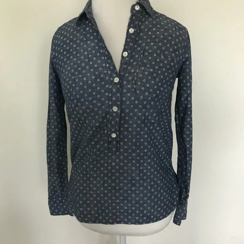 J. Crew circle print chambray popover Henley top